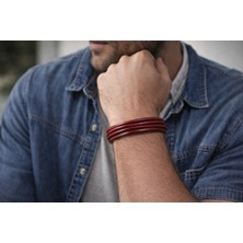 Herşey Nota Bordo Hakiki Deri Erkek Bileklik – Çok Katlı Minimal Tasarım, Mıknatıslı TOKA-139