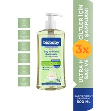 Biobaby Ultra Hassas Bebek Saç ve Vücut Şampuanı 500 ml - 3 Adet (1500 Ml) - Dezenfektan Hediyeli (%72 Alkol)