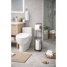 TncPatiShop Standlı Tuvalet Kağıtlığı Metal Wc Kağıtlık Yedek Rulo Bölmeli Siyah