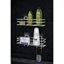TncPatiShop Yapışkanlı 4 Adet Kancalı Banyo Mutfak Rafı 2 Adet Banyo Duş Duvar Düzenleyici Organizer Raf Beyaz