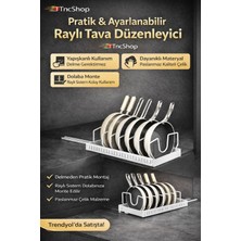 TncPatiShop Yapışkanlı Raylı Tabak Tencere Tava Düzenleyici Tezgah Üstü Ayarlanabilir Mutfak Organizeri Beyaz