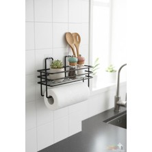 TncPatiShop Yapışkanlı Raflı Kağıt Rulo Havluluk Peçetelik Siyah Banyo Mutfak Düzenleyici Raf