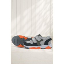 Rakerplus Hakiki Deri Gri Siyah Çocuk Sneakers Spor Ayakkabı