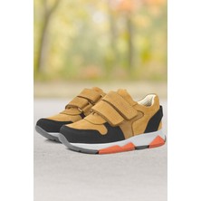 Rakerplus Hakiki Deri Sarı Siyah Çocuk Sneakers Spor Ayakkabı