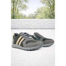 Rakerplus Deri Gri Kum Rengi Fermuarlı Sneaker Spor Ayakkabı