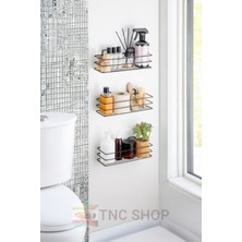 TncPatiShop Yapışkanlı Kancalı 3 Adet 3 Katlı Banyo Duş Şampuanlık Duvar Mutfak Rafı Düzenleyici Siyah Organizer