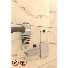 TncPatiShop Yapışkanlı Kare 3'lü Banyo Aksesuar Seti Kare Havlu Askısı - Fön Askısı ve Solo Havluluk