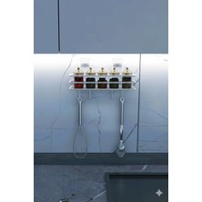 TncPatiShop Yapışkanlı 4 Adet Kancalı Banyo Mutfak Rafı Banyo Duş Duvar Düzenleyici Organizer Raf Beyaz