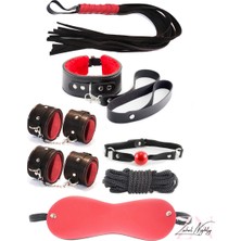 Fantezi Siyah Kirmizi Kelepçe Kirbaç Set Takim Aksesuar