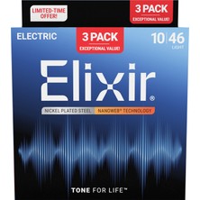 Elixir 010-046 Nanoweb Elektro Gitar Teli 3'lü Set Hafif Kalınlık ile Pürüzsüz His Sunar
