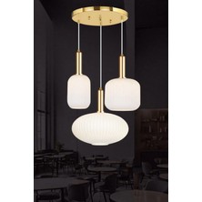 Ronisu Aydınlatma Rustik Modern Opal Renkli Camlı 3'lü Sarkıt Avize