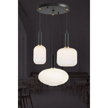 Ronisu Aydınlatma Rustik Modern Opal Renkli Camlı 3'lü Sarkıt Avize