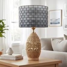 Bahar Aydınlatma Sahara Hasır Gövde Gri Başlık Rattan Dekoratif Abajur