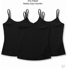 Woan 3'lü Set Kadın Siyah Ince Askılı Atlet - Pamuklu, Nefes Alan Kumaş, Dikişsiz Konfor