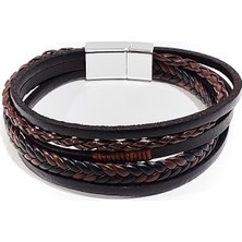 Herşey Nota Obsidian Trail – Çok Katmanlı Siyah & Kahverengi Deri Erkek BILEKLIK-128