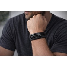 Herşey Nota Midnight Forge – Siyah Deri Örgü Erkek BILEKLIK-133