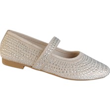 Liarca Kadın Bej Taşlı Babet Ayakkabı – Şık, Rahat, Günlük Mary Jane Rahat Babet - Tokalı Bantlı Günlük ve Şık Düz Taban Ayakkabı