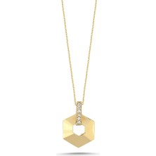 Sembol Gold Geometrik Prizma Tasarım 14 Ayar Altın Kolye
