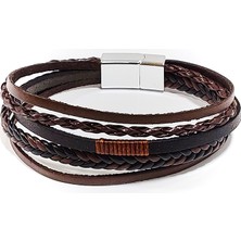 Herşey Nota Iron Drift – Çok Katmanlı Kahverengi Deri Erkek BILEKLIK-129