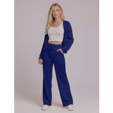 Trendseninle Kadın Lacivert Fitilli Örme Yelek Pantolon Takım