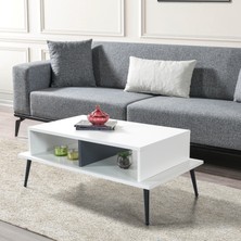 EVMO Home 2012 Şile Metal Ayaklı Orta Sehpa , Salon Sehpası Beyaz - Antrasit