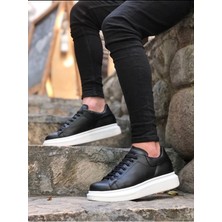 YCS0547 Ycs Kalın Yüksek Taban Siyah Beyaz Bağcıklı Spor Erkek Ayakkabı