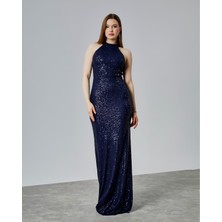 Asees Halter Yaka Payet Balık Abiye Elbise