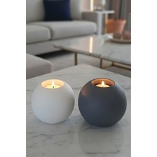 Safir Design El Yapımı Ikili Küre Mumluk Seti - Füme & Beyaz Modern Dekoratif Mumluk (Mum Hediyeli)