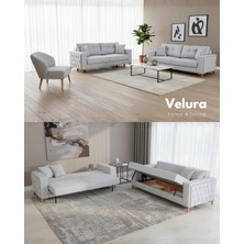 Velura Home & Living Nola Koltuk Takımı 3+3 & Bazalı Yataklı Koltuk & Kanepe - Keten