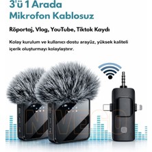Nivego Yüksek Kalite Profesyonel 3 In 1 Kablosuz Taşınabilir Youtuber Yaka Mikrofonu Tüylü Lightning / Type-C