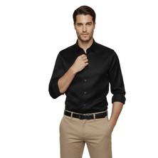 Rizzup Siyah Slim Fit Erkek Gömlek Kolay Ütülenen Nefes Alan Kumaş, Dört Mevsim Şıklık 2608515
