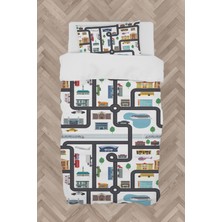 Mekta Home  Şehir Desenli Yollu Nevresim Takımı