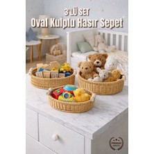 Nandy Home 3'lü Oval Ahşap Kulplu Hasır Sepet Seti - Çok Amaçlı Dekoratif Düzenleyici