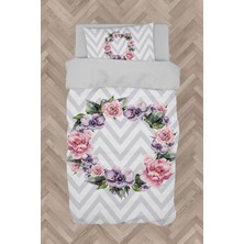 Mekta Home  Çiçekli Zikzak Desenli Nevresim Takımı