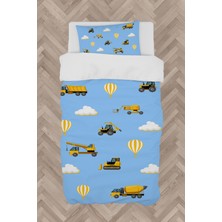 Mekta Home  Iş Makinalı ve Mavi Yol Desenli Nevresim Takımı