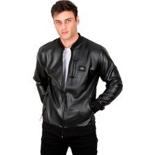 Rizzup Erkek Siyah Dar Kesim Suni Deri Spor Ceket Mont – Kolej Yaka Astarsız Model 230206