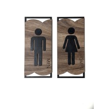 Retro Atölyem Wc Kapı Işareti Seti 2'li - Kadın Erkek Siyah Kabartmalı 3mm Ahşap Mdf - 20X9 cm