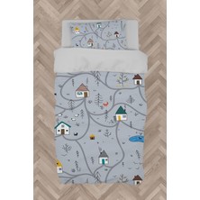 Mekta Home  Küçük Evler ve Yol Desenli Nevresim Takımı