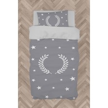 Mekta Home  Çelenk Yıldız Desenli Çerçeveli Gri Nevresim Takımı