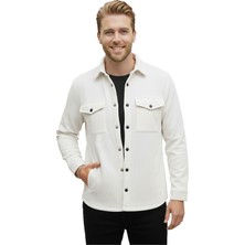 Rizzup Beyaz Dar Kesim Erkek Çıtçıtlı Spor Ceket – Fitilli Örme Kumaş, Modern Şehir Stili 2500558