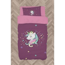 Mekta Home  Renkli Unicorn Desenli Mor Nevresim Takımı