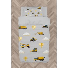 Mekta Home  Iş Makinalı Gri Yol Desenli Nevresim Takımı