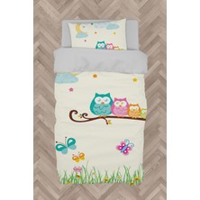 Mekta Home  Küçük Baykuşlar ve Çimen Desenli Nevresim Takımı