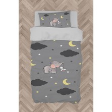 Mekta Home  Fil ve Tavşan Desenli Gri Nevresim Takımı