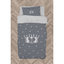 Mekta Home  Kral Tacı ve Yıldız Desenli Gri Nevresim Takımı