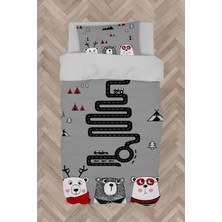 Mekta Home  Üç Sevimli Ayı ve Yol Desenli Nevresim Takımı