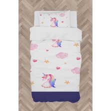 Mekta Home  Unicorn ve Seksek Desenli Lacivert Nevresim Takımı