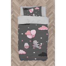 Mekta Home  Pembe Bisiklet Balon ve Fil Desenli Nevresim Takımı