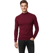 Rizzup Bordo Slim Fit Yarım Balıkçı Yaka Likralı Ince Triko Erkek Yarım Boğazlı Kazak 2505502