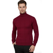 Rizzup Erkek Bordo Kare Desenli Balıkçı Yaka Slim Fit Boğazlı Triko Kazak 2505493